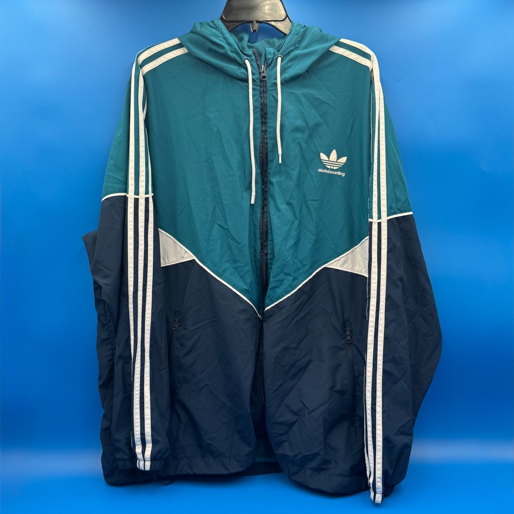 Adidas Skateboarding Climalite Colorblock Windbreaker Jacket Teal Navy XXL 2018